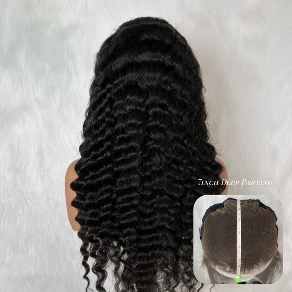 10x7 Max Parting Glueless Human Hair Drawstring Swiss Lace Wavy Wigs