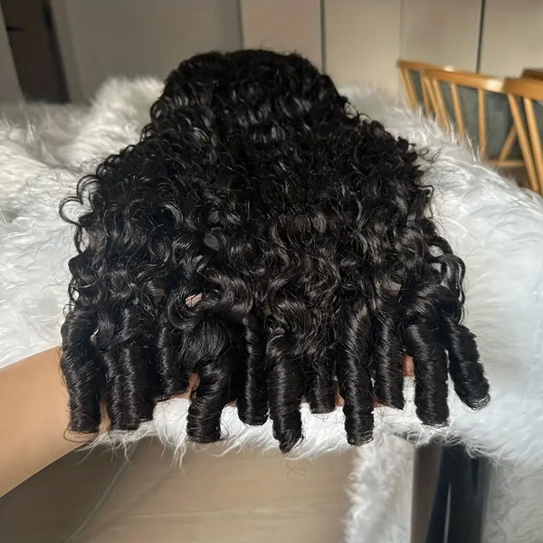 13x6 Full Frontal Drawstring Swiss Lace Closure Wig - Curly Hair with Finger Coily Ends