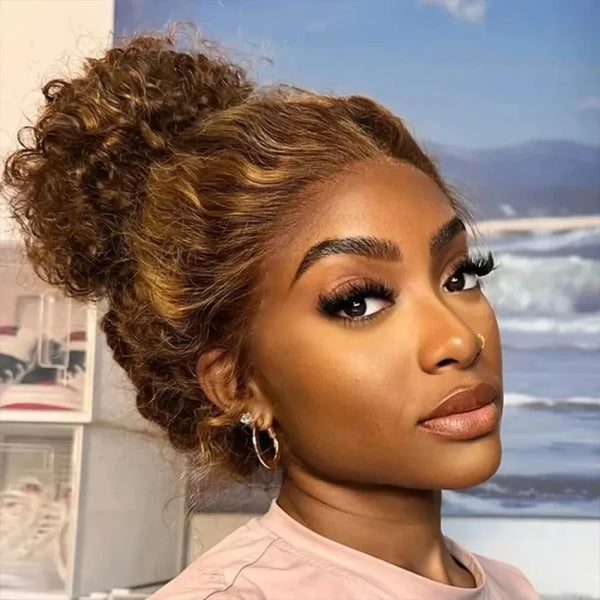 370 Fitted Cap Swiss Lace Highlight Wig Invisible Adjustable Strap Deep Wave