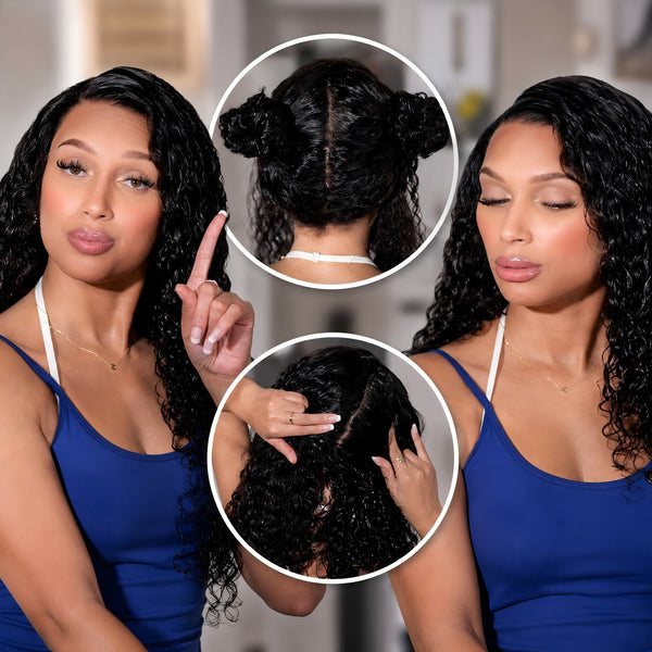 Water Wave Full Lace Fake Scalp Wigs