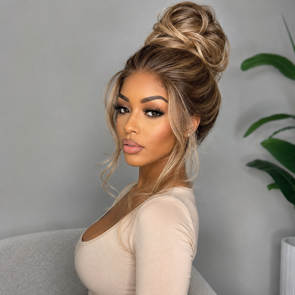 370 Fitted Cap Swiss Lace Ombre Colored Wig With Invisible Adjustable Strap