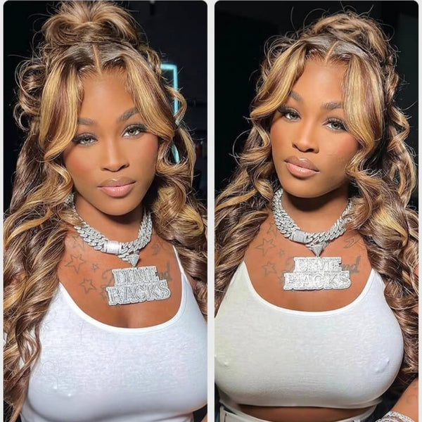New 360 FlexFit Invisible Straps Swiss Lace Highlight Pre-Plucked Human Hair Wig