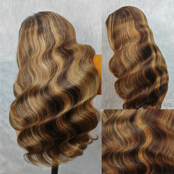 New 360 FlexFit Invisible Straps Swiss Lace Highlight Pre-Plucked Human Hair Wig