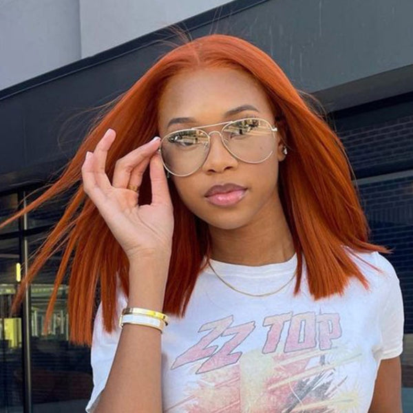 13X4/13X6 Lace Front Pre-plucked Hairline Ginger 250% Density Wig - Straight Bob