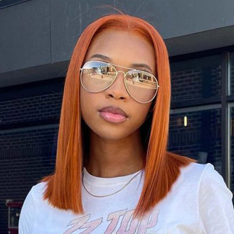 13X4/13X6 Lace Front Pre-plucked Hairline Ginger 250% Density Wig - Straight Bob
