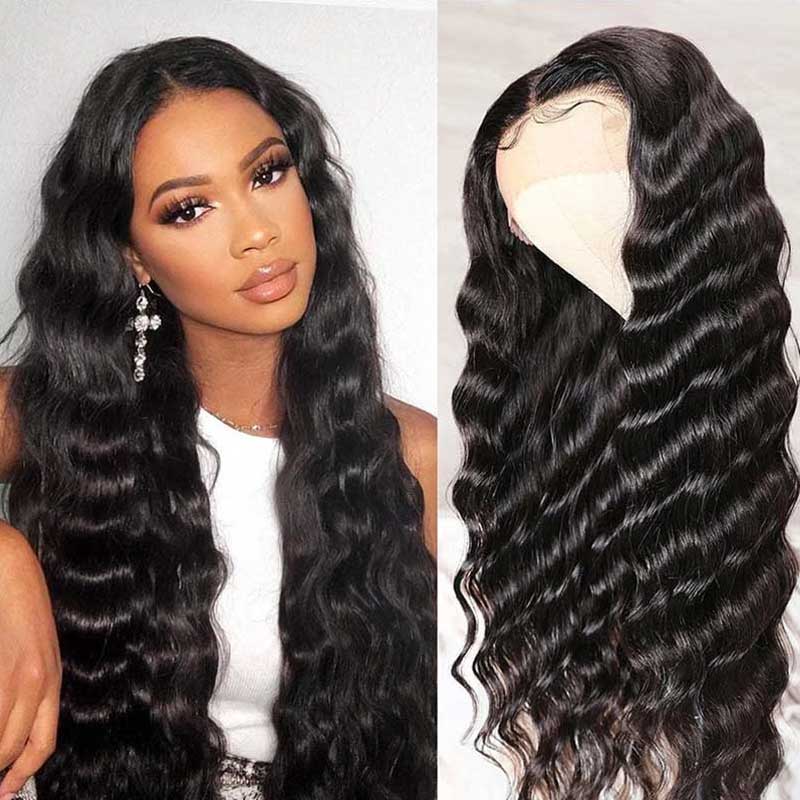 PRE-CUT EAR TAB 360 Lace “Mini-Knotless” Swiss Lace Loose Wave With Invisible Adjustable Strap