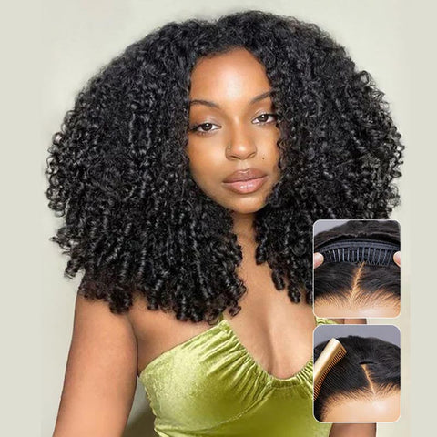 Flip-Over Half Wig Curly Hair with Finger Coily Ends With Drawstring