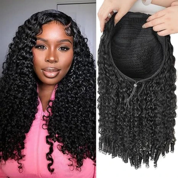 Flip-Over Half Wig Curly Hair with Finger Coily Ends With Drawstring