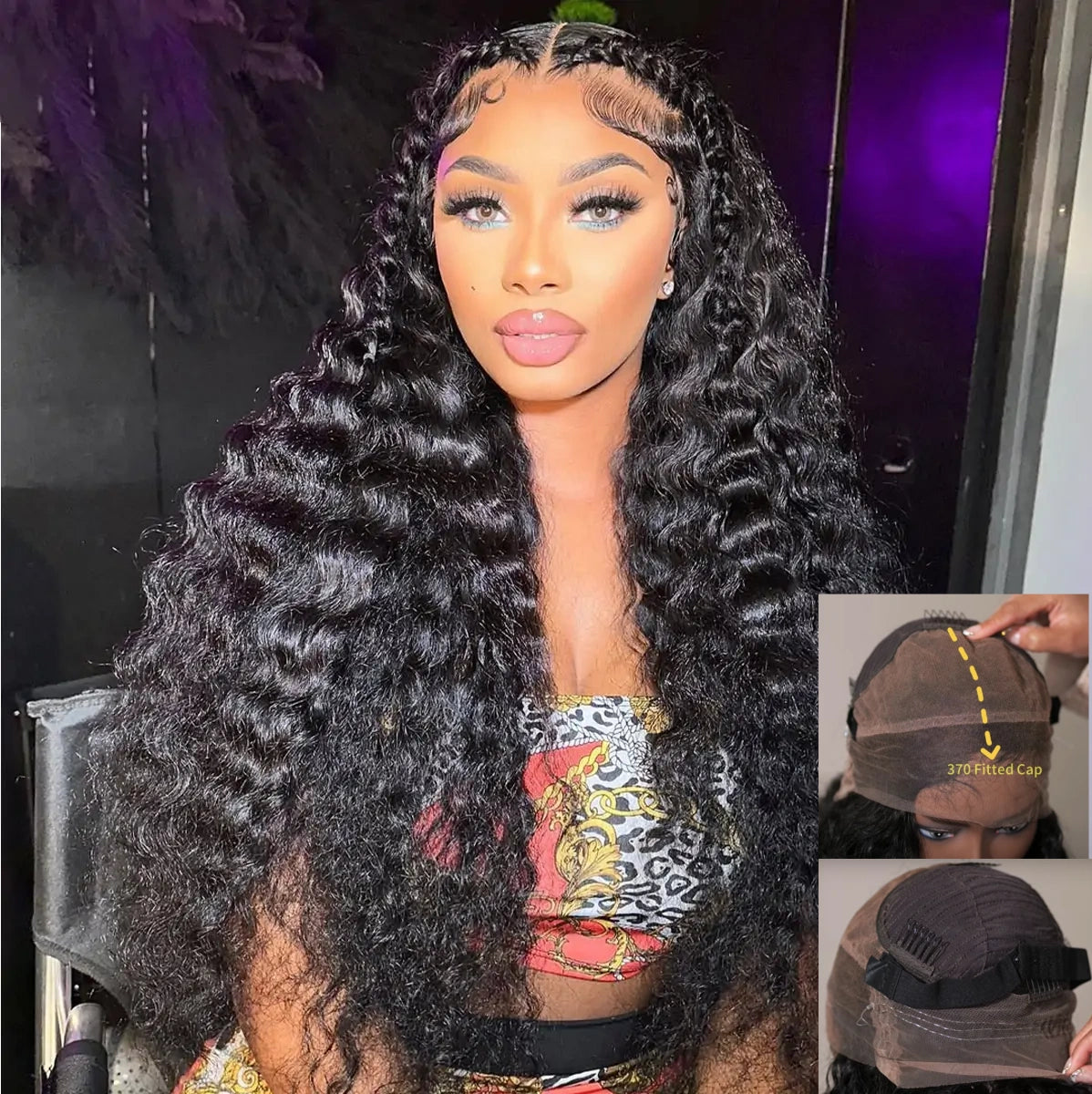 370 Fitted Cap Swiss Lace Loose Wave With Invisible Adjustable Strap