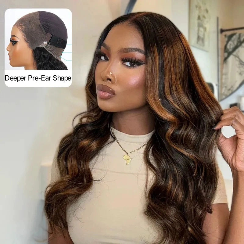 Blonde Highlight 360 Transparent Lace Body Wave Human Hair Wig with Invisible Adjustable Strap