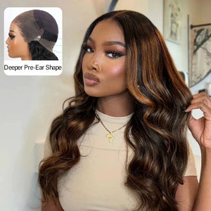 Blonde Highlight 360 Transparent Lace Body Wave Human Hair Wig with Invisible Adjustable Strap