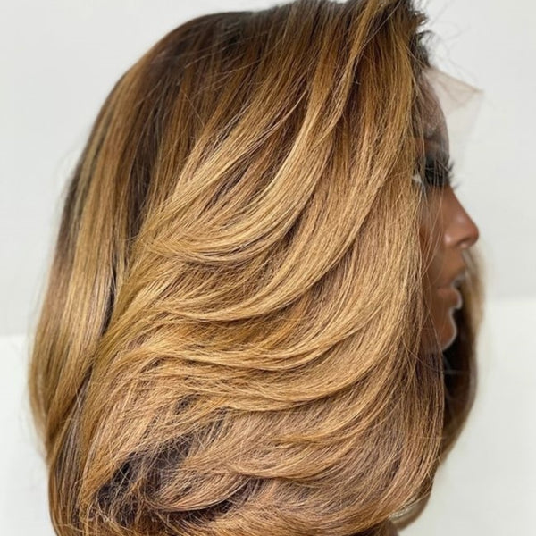 Ombre Honey Blonde Layered 13X6 Lace Front Pre-plucked Hairline Bob Wig