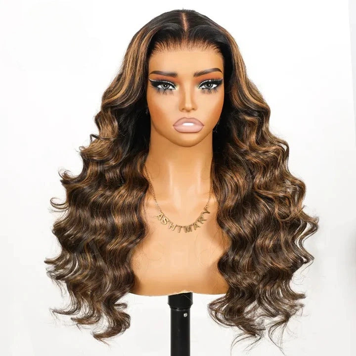 Blonde Highlight 360 Transparent Lace Body Wave Human Hair Wig with Invisible Adjustable Strap
