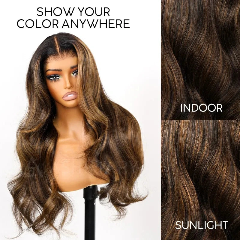 Blonde Highlight 360 Transparent Lace Body Wave Human Hair Wig with Invisible Adjustable Strap