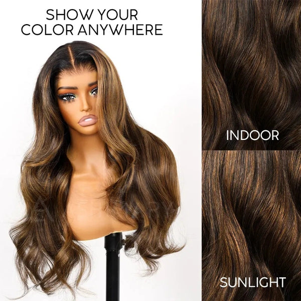Blonde Highlight 360 Transparent Lace Body Wave Human Hair Wig with Invisible Adjustable Strap
