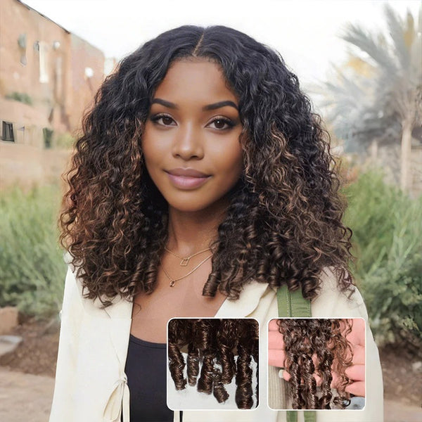 370 Fitted Cap Swiss Lace Ombre Wig Invisible Adjustable Strap Burmese Curly with Coily Ends