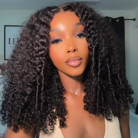 13x6 Full Frontal Drawstring Swiss Lace Closure Wig - Curly Hair with Finger Coily Ends