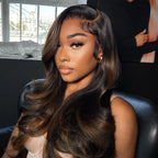 370 Fitted Cap Swiss Lace Wavy Balayage Highlight Wig With Invisible Adjustable Strap