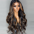 370 Fitted Cap Swiss Lace Wavy Balayage Highlight Wig With Invisible Adjustable Strap