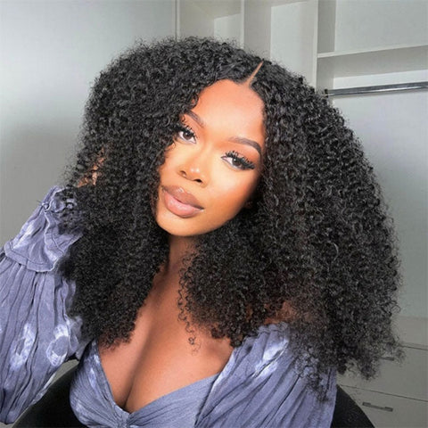 13x6 Full Frontal Drawstring  Pre-Cut Swiss Lace Closure Wig - Kinky Curly