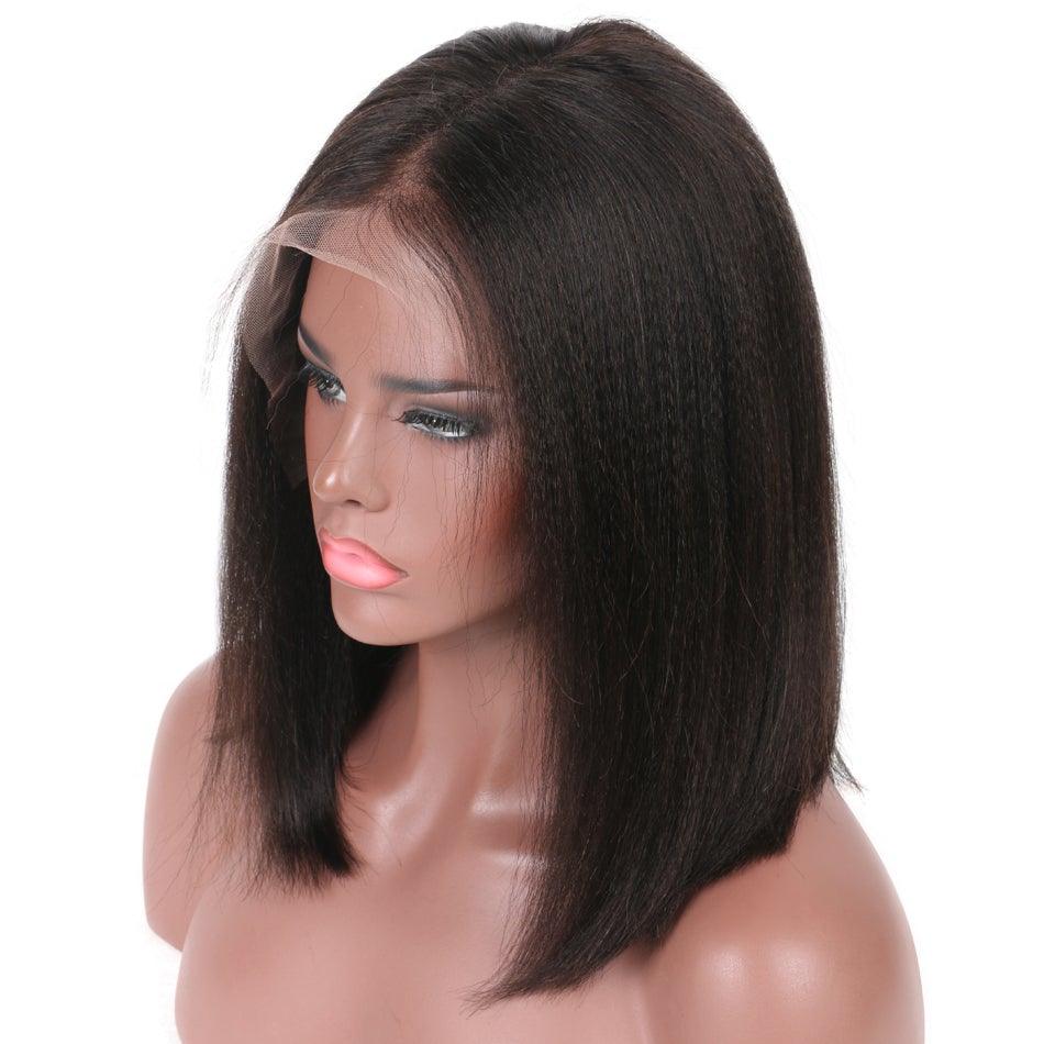 Full Lace Yaki Straight Bob Wig WIth Full  Fake Scalp Wigs