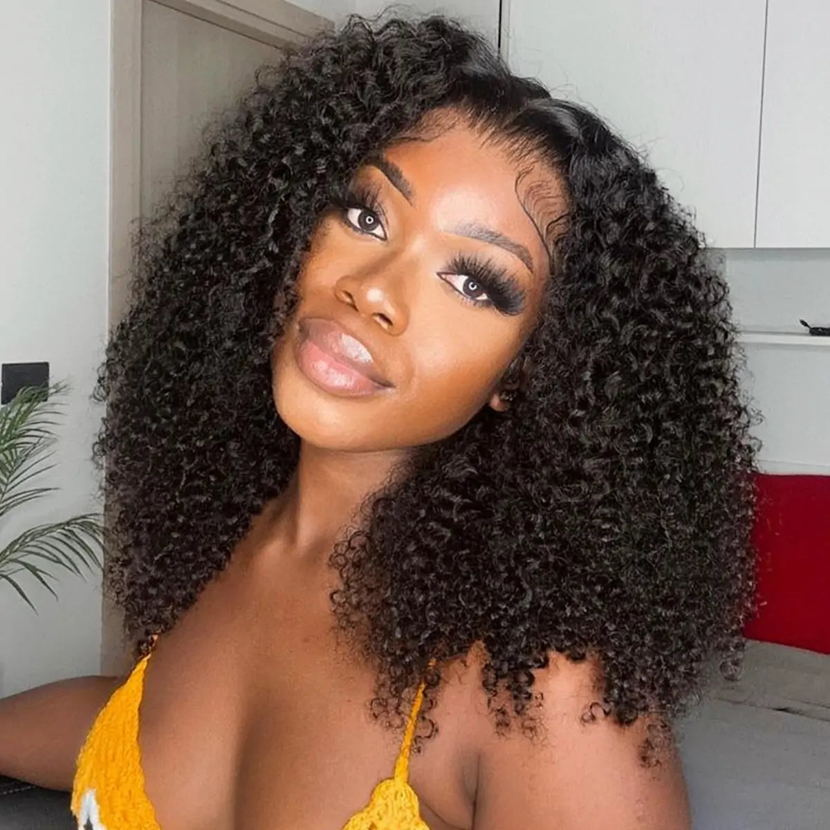 Kinky Curly Lace Front Bob Fake Scalp Wigs