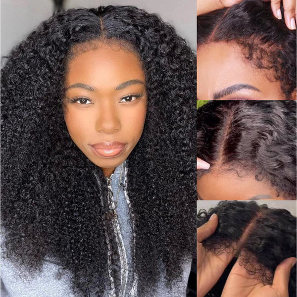 PRE-CUT EAR TAB 360 Lace Swiss Lace Kinky Curly With Invisible Adjustable Strap And Curly Edges All Around