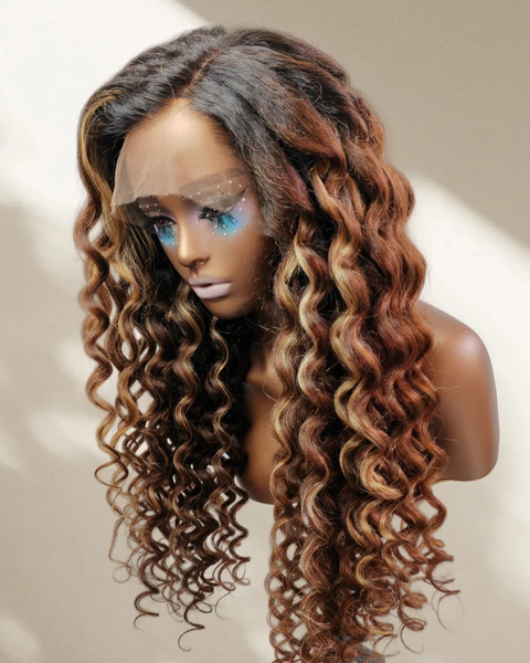 "Mini Knotless"13x6 Fitted Cap Glueless HD Lace Highlight Super Pre-Plucked Hairline Kinky Loose Wig
