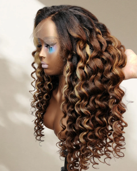 "Mini Knotless"13x6 Fitted Cap Glueless HD Lace Highlight Super Pre-Plucked Hairline Kinky Loose Wig