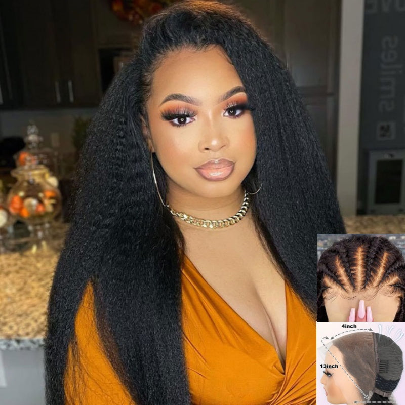 "Mini Knotless" 13x4 Full Frontal HD Lace Pre-plucked Hairline Wig - Kinky Straight