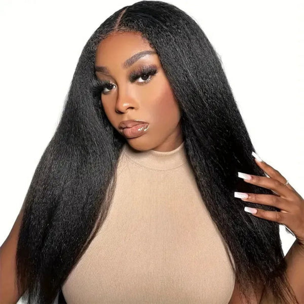 13x6 Full Frontal Drawstring  Pre-Cut Swiss Lace Closure Wig - Kinky Straight