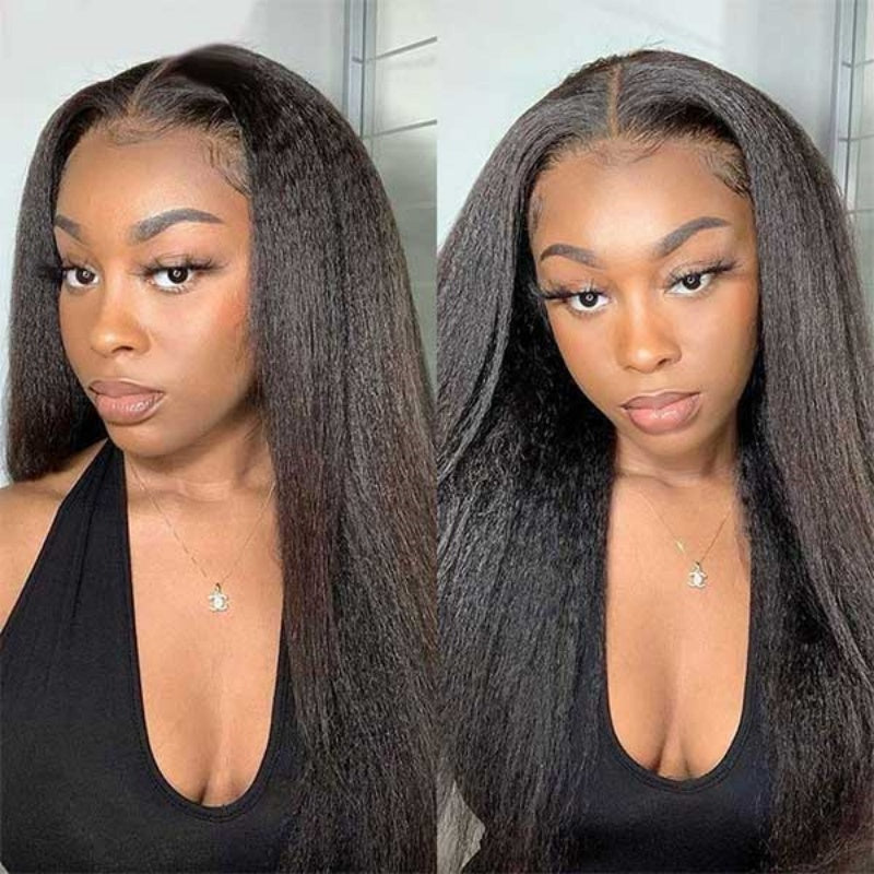 13x6 Full Frontal Drawstring  Pre-Cut Swiss Lace Closure Wig - Kinky Straight