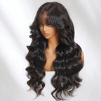 PRE-CUT EAR TAB 360 Lace “Mini-Knotless” Swiss Lace Natural Wave With Bangs with Invisible Adjustable Strap