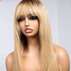 Long blonde Layered Straight 13X6 Lace Front Pre-plucked Hairline Wig With Bangs