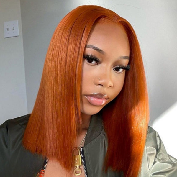 13X4/13X6 Lace Front Pre-plucked Hairline Ginger 250% Density Wig - Straight Bob