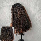 370 Fitted Cap Swiss Lace Burmese Kinky Curly Highlight Wig With Invisible Adjustable Strap