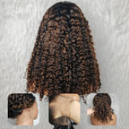 370 Fitted Cap Swiss Lace Burmese Kinky Curly Highlight Wig With Invisible Adjustable Strap
