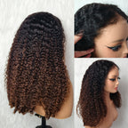 370 Fitted Cap 2.0 Precut Swiss Lace Ombre Kinky Curly Wig Invisible Adjustable Strap with Coily Ends