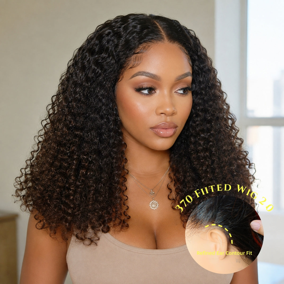 370 Fitted Cap 2.0 Precut Swiss Lace Ombre Kinky Curly Wig Invisible Adjustable Strap with Coily Ends