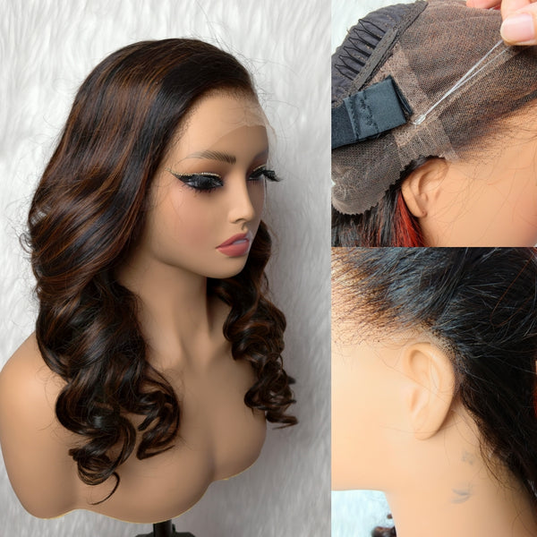 370 Fitted Cap 2.0 Precut Swiss Lace Side Part Highlight Wig Invisible Adjustable Strap