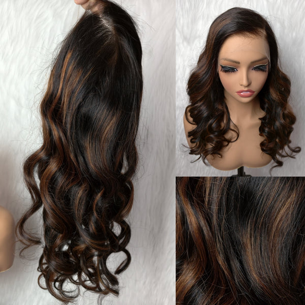 370 Fitted Cap 2.0 Precut Swiss Lace Side Part Highlight Wig Invisible Adjustable Strap