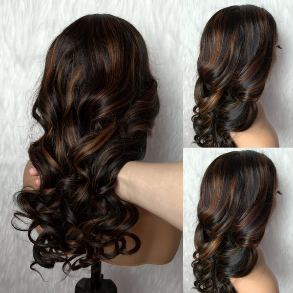 370 Fitted Cap 2.0 Precut Swiss Lace Side Part Highlight Wig Invisible Adjustable Strap