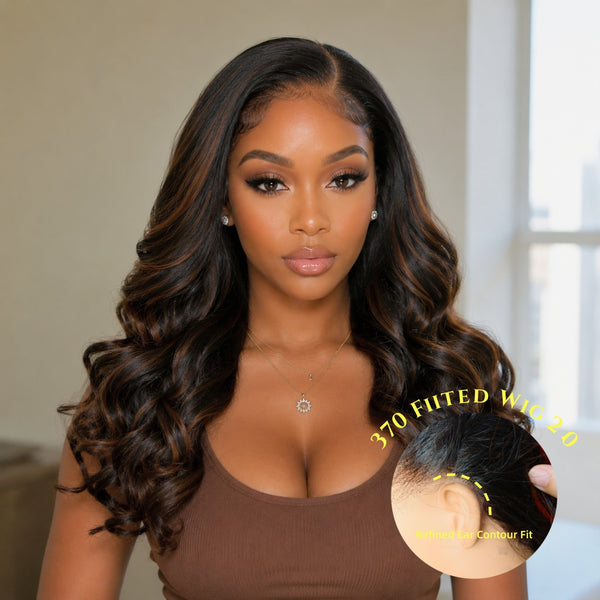 370 Fitted Cap 2.0 Precut Swiss Lace Side Part Highlight Wig Invisible Adjustable Strap