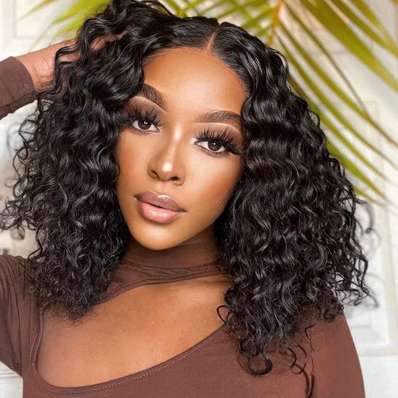 Water Wave Bob Wig Lace Front Fake Scalp Wigs