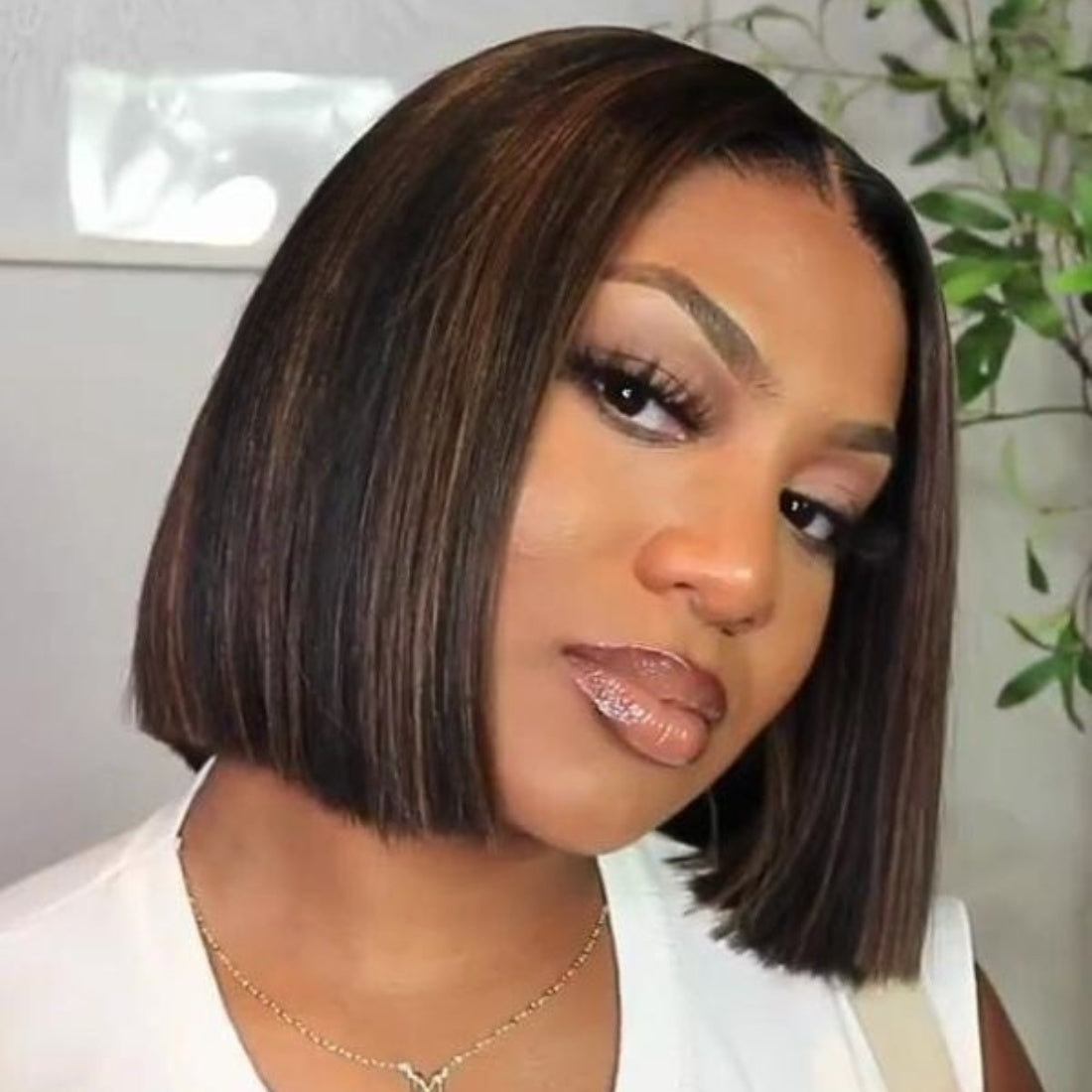 Glueless Air Cap "Mini Knotless" 5X5/13X6 HD Lace Front Wig Brown Highlight Straight Bob