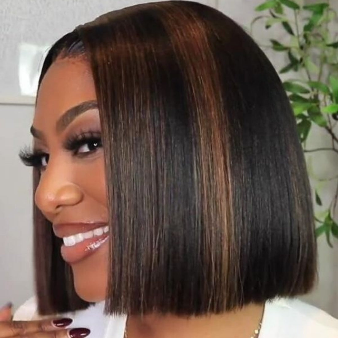 Glueless Air Cap "Mini Knotless" 5X5/13X6 HD Lace Front Wig Brown Highlight Straight Bob