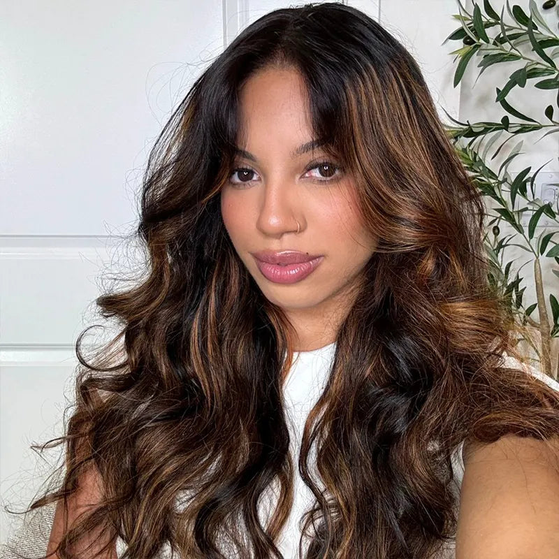 Blonde Highlight 360 Transparent Lace Body Wave Human Hair Wig with Invisible Adjustable Strap