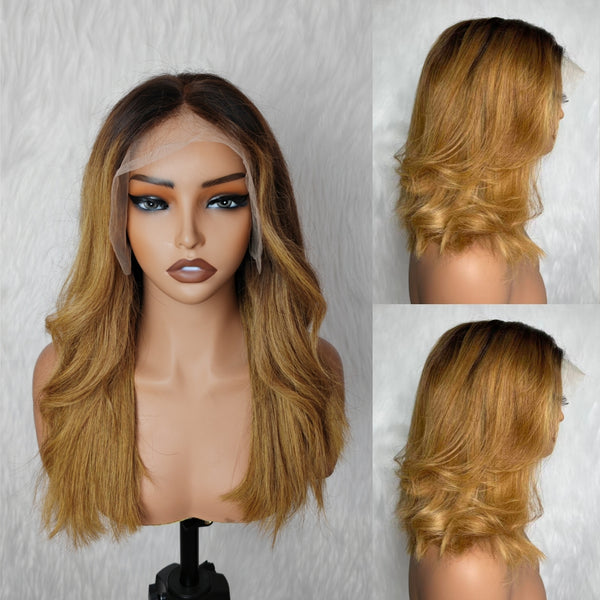 SUPER Pre-Plucked Custom Hairline 13X6 Swiss Lace Ombre Blonde Layered Bob Wig