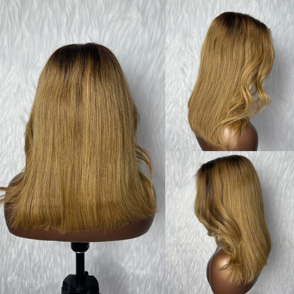 SUPER Pre-Plucked Custom Hairline 13X6 Swiss Lace Ombre Blonde Layered Bob Wig