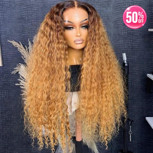 13X4/13X6 Lace Front Pre-plucked Hairline Ombre Honey Blonde 250% Density Wig - Water Wave